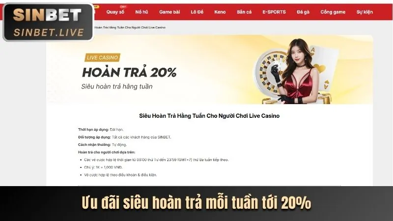 Chương trình hoàn trả hàng tuần xin88